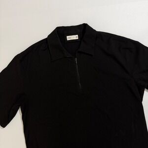 ZARA Men's Black Short Sleeve  1/4 Zip Polo Shirt Size M